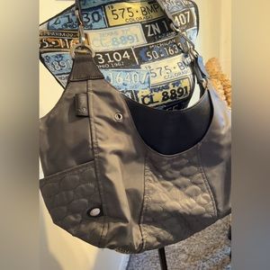 Mosey nylon gray and black leather tote